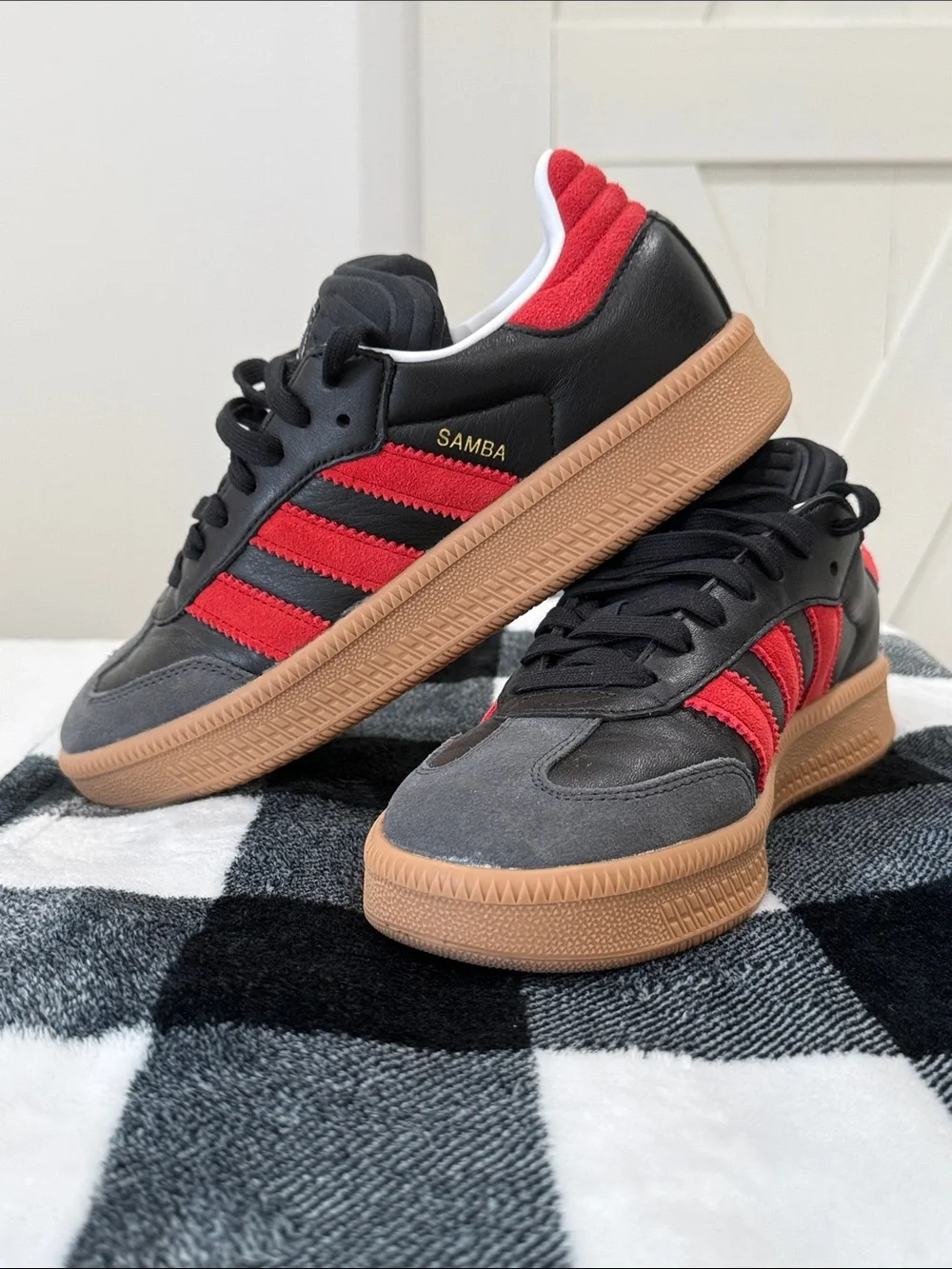 adidas Samba XL Black and Red Low-Top Sneakers with Gum Sole. Worn once.